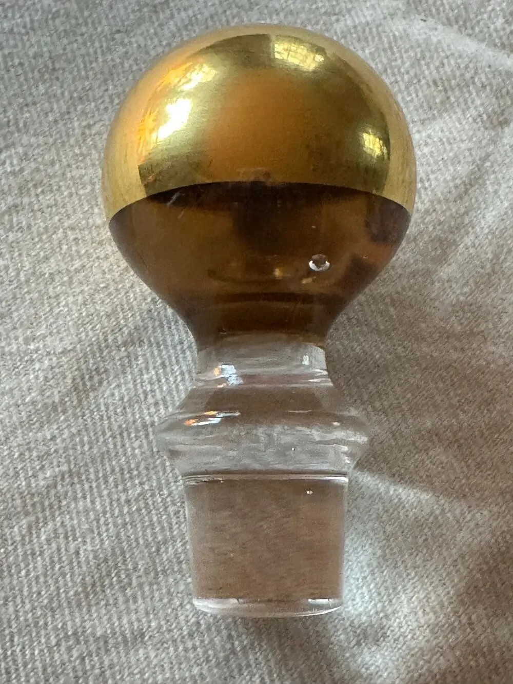 Vintage Ball Art Glass Decanter Stopper gold plated Mid-Century Modern